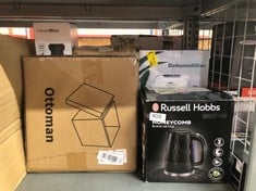 QUANTITY OF KITCHEN & APPLIANCES ITEMS TO INCLUDE RUSSELL HOBBS HONEYCOMB ELECTRIC 1.7L CORDLESS KETTLE (FAST BOIL 3KW, BLACK PREMIUM PLASTIC, MATT & HIGH GLOSS FINISH, REMOVABLE WASHABLE ANTI-SCALE