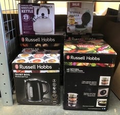 QUANTITY OF KITCHEN & APPLIANCES ITEMS TO INCLUDE RUSSELL HOBBS 3 TIER ELECTRIC FOOD STEAMER, 7L, STACKABLE BASKETS FOR EASY STORAGE, DISHWASHER SAFE BPA FREE BASKETS, RICE BOWL INC, 60 MIN TIMER, HE