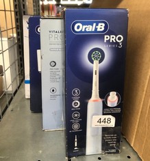 QUANTITY OF HEALTH & BEAUTY ITEMS TO INCLUDE ORAL-B PRO 3 ELECTRIC TOOTHBRUSHES FOR ADULTS, 1 CROSS ACTION TOOTHBRUSH HEAD, 3 MODES WITH TEETH WHITENING, 2 PIN UK PLUG, 3000, BLUE: LOCATION - C