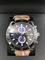 MENS LOUIS LACOMBE CHRONOGRAPH WATCH - 3 SUBDIALS - BLACK CASE - LEATHER STRAP RRP £385: LOCATION - A