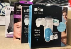 QUANTITY OF HEALTH & BEAUTY ITEMS TO INCLUDE BRAUN SILK-ÉPIL 5 SENSOR SMART EPILATOR FOR WOMEN FOR HAIR REMOVAL, LADY SHAVER & TRIMMER HEAD AND BEGINNER CAP, WET & DRY, 100% WATERPROOF, UK 2 PIN PLUG