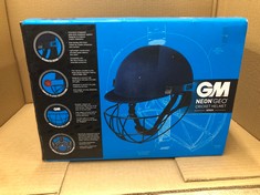 GUNN & MOORE GM NEON GEO CRICKET BATTING HELMET, BSI APPROVED, GEODESIC ULTRA-STRONG GRILLE, NAVY, LARGE 590 - 620 MM.: LOCATION - D