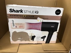 SHARK STYLE IQ HAIR DRYER & STYLER 3-IN-1 WITH STYLE BRUSH, CONCENTRATOR & CURL-DEFINING DIFFUSER, IONIC, FAST DRYING, NO HEAT DAMAGE, COOL SHOT, AUTO HEAT & AIRFLOW SETTINGS, BLACK/ROSE GOLD HD120UK