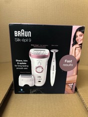 BRAUN SILK-EPIL 9 EPILATOR FOR LONG-LASTING HAIR REMOVAL WITH ELECTRIC SHAVER & TRIMMER & BIKINI TRIMMER, 100% WATERPROOF, UK 2 PIN PLUG, 9-890, WHITE.: LOCATION - A