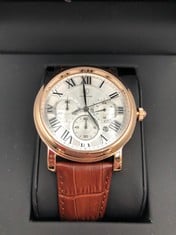 MENS LOUIS LACOMBE CHRONOGRAPH WATCH - MULTI FUNCTION DIAL WITH DATE - ROMAN NUMERAL DIAL - LEATHER STRAP - GIFT BOX - EST £420: LOCATION - TOP 50 RACK