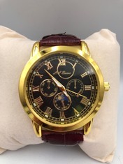 MENS LA BANUS WATCH - GOLD COLOUR CASE - LEATHER STRAP - GIFT BOX: LOCATION - TOP 50 RACK