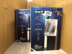 2 X ORAL-B IO3 ELECTRIC TOOTHBRUSHES ADULTS, 1 TOOTHBRUSH HEAD & TRAVEL CASE, 3 MODES WITH TEETH WHITENING, 2 PIN UK PLUG, BLACK: LOCATION - G