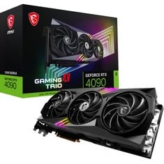 MSI GEFORCE RTX 4090 GAMING X TRIO 24G GAMING GRAPHICS CARD - 24GB GDDR6X, 2595 MHZ, PCI EXPRESS GEN 4, 384-BIT, 3X DP V 1.4A, HDMI 2.1A (SUPPORTS 4K & 8K HDR). RRP £1699: LOCATION - RACK A