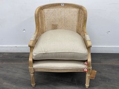 NKUKU KAZIRIA CANE & LINEN ARMCHAIR IN NATURAL - MODEL NO. KA1001 - RRP £995