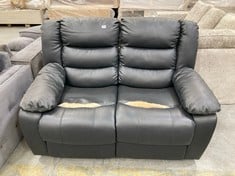 2 SEATER MANUAL RECLINER SOFA IN BLACK LEATHER (RIPPED)