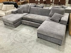 4 SEATER CORNER SOFA WITH 2 TERMINALS IN DARK GREY FABRIC - WITH PULL OUT BED