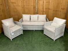 3 SEATER RATTAN GARDEN SOFA IN OFF-WHITE TO INCLUDE 2 X RATTAN GARDEN ARMCHAIRS IN OFF-WHITE