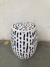 STRIPED CERAMINC STOOL IN INDIGO - RRP £168