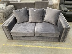 DARK GREY VELVET 2 SEATER STUDDED SOFA