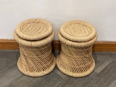 2 X STONE THE CROWS SET OF TWO LOW STOOLS / TABLES - (H) 30 X (W) 30 X (D) 30 CM - TOTAL RRP £230