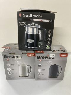 3 X ASSORTED KETTLES INC. RUSSELL HOBBS RETRO CLASSIC NOIR KETTLE