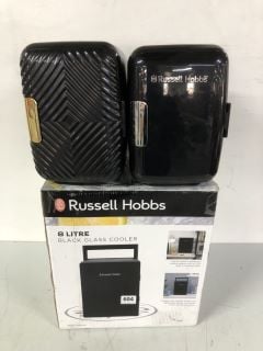 2 X RUSSELL HOBBS GROOVE 4 LITRE BLACK MINI COOLER & RUSSELL HOBBS 8 LITRE BLACK GLASS COOLER