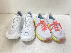 HOKA RUNNING SHOES IN WHITE /SILVER UK 9 TO INCLUDE HOKA RUNNING SHOES IN WHITE / YELLOW-ORANGE UK 9