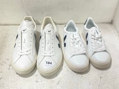 2 X VEJA LEATHER TRAINERS - WHITE/BLACK - MIXED SIZES - UK 5 AND UK 9