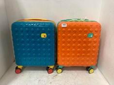 2 X IT LUGGAGE BOBBLE BLOC KIDS SMALL HARD SHELL SUITCASES - TEAL AND ORANGE/MULTI