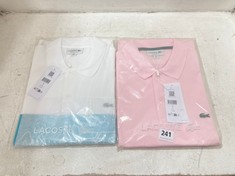 LACOSTE REGULAR FIT MEN'S POLO T-SHIRT IN PINK - US SIZE L TO INCLUDE LACOSTE REGULAR FIT MEN'S POLO T-SHIRT IN WHITE/TURQUOISE - US SIZE L