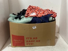 BOX OF ASSORTED CLOTHING TO INCLUDE DISNEY WINNIE THE POOH VEST SIZE MEDIUM