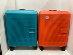 2 X AMERICAN TOURISTER SMALL HARD SHELL SUITCASES - MIXED COLOURS - ORANGE AND TURQUOISE