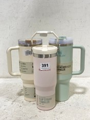 3 X STANLEY ASSORTED TUMBLERS TO INCLUDE FLIP STRAW TUMBLER - 0.88L IN PALE PINK