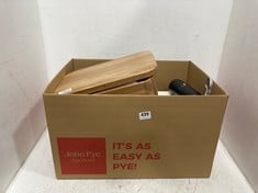 BOX OF ASSORTEDJOHN LEWIS ITEMS TO INCLUDE ANYDAY JOHN LEWIS WATER BOTTLE IN BLACK