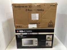 RUSSELL HOBBS COMPACT BLACK MICROWAVE MODEL NO.: RHM2076B-AZ TO INCLUDE RUSSELL HOBBS RETRO VINTAGE CREAM MICROWAVE - MODEL NO.: RHRETMM705C-N