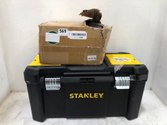 STANLEY TOOL BOX - BLACK/YELLOW TO INCLUDE DRAIN UNBLOCKER WIRE TOOL