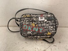 DKNY DOUBLE ZIP SMALL CROSSBODY BLACK GRAFFITI BAG