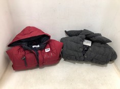 ARMANI JUNIOR KIDS PUFFER COAT SIZE 5A (127CM) IN BURGUNDY TO INCLUDE MONTGENERVE DOWN KIDS JACKET IN GREY