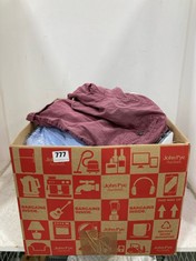 BOX OF ASSORTED CLOTHING TO INCLUDE NEXT CHINO SHORTS BURGUNDY SIZE 34