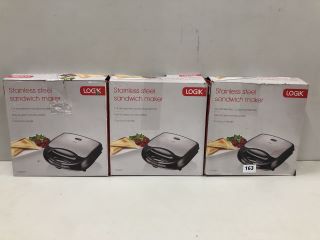 3 X LOGIK STAINLESS STEEL SANDWICH MAKER