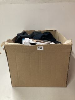 BOX OF ASSORTED CLOTHING IN VARIOUS SIZES & DESIGNS