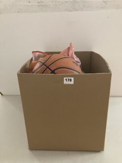 BOX OF ASSORTED ITEMS TO INCLUDE SPALDING BASKETBALL