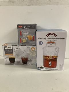 3 X ASSORTED ITEMS TO INCLUDE MESA 6 PIECE SET OF DOUBLE WALL GLASS MUGS