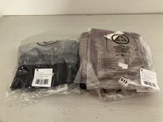 2 X IETS FOOTBALL SHRUG CROP LONGSLEEVE TOP IN NAVY SIZE S & 4 X LBD MARINA SHEER RUC TOP IN PURPLE SIZE XXS