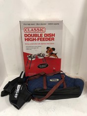 3 X ASSORTED DOG ITEMS TO INCLUDE CLASSIC DOUBLE DISH HIGH FEEDER