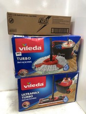 3 X ASSORTED CLEANING ITEMS TO INCLUDE VILEDA ULTRAMAX TURBO COMPLETE SET