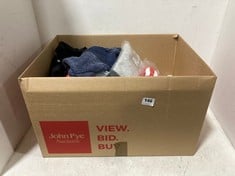 BOX OF ASSORTED ADULT CLOTHING TO INCLUDE CREED III T-SHIRT RED SIZE XXL