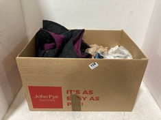 BOX OF ASSORTED ADULT CLOTHING TO INCLUDE DAMART REVERSIBLE BODY WARMER BLACK/DARK MAUVE SIZE 18/20