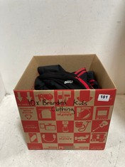 BOX OF ASSORTED KIDS BRANDED CLOTHING TO INCLUDE ADIDAS JOGGERS BLACK/RED SIZE 11-12YRS