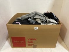 BOX OF ASSORTED ADULT CLOTHING TO INCLUDE LANE SEVEN SWEATER GREY MARL SIZE XL