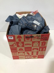 BOX OF ASSORTED ADULT CLOTHING TO INCLUDE ROCHA JOHN ROCHA DENIM JEANS BLUE SIZE 12