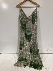 ASOS WOMENS GREEN SEQUIN CAMI MAXI DRESS WITH FLORAL BEDADED FRINGE SIZE 10 RRP- Â£195