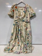 SHORT SLEEVE MAXI DRESS NATURAL/FLORAL SIZE LG RRP- £148