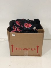 BOX OF ASSORTED ADULT CLOTHING TO INCLUDE LOVE YOURS SLEEVELESS DRESS BLACK FLORAL SIZE 20