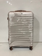 YKK TRAVEL CASE WHITE/BROWN HARDSHELL 28" SPINNER